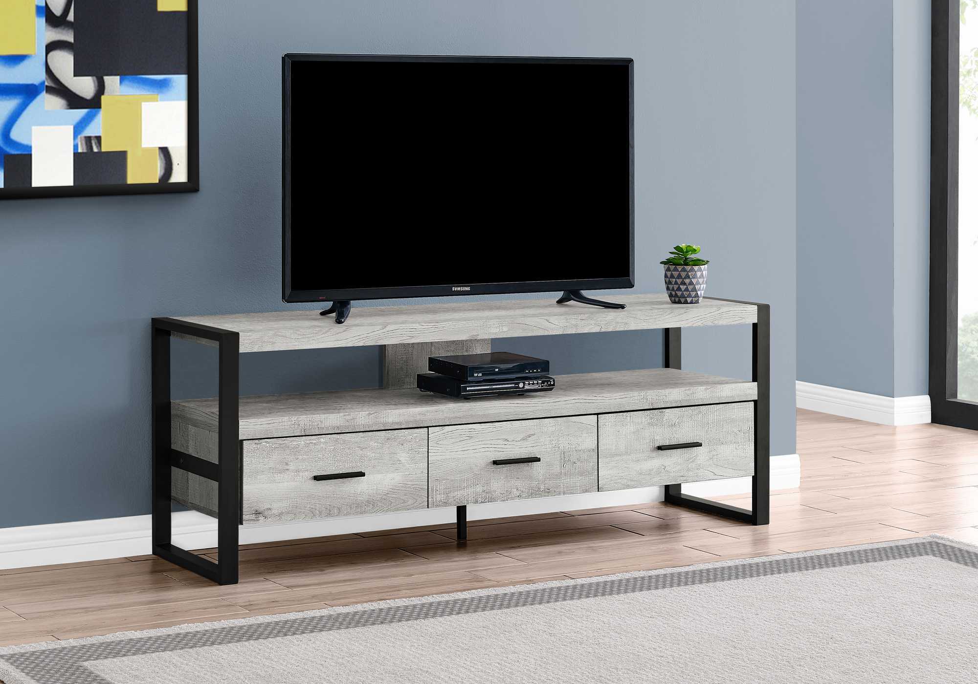 Cabinet Enclosed Storage, TV Stand - Black / Gray