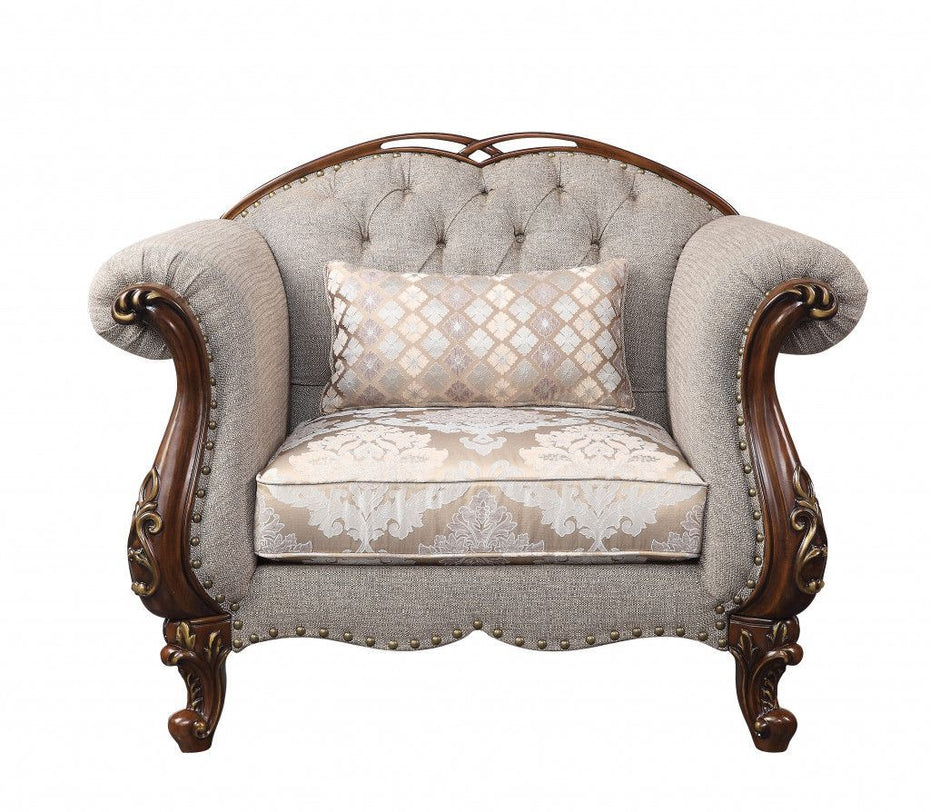 Fabric and Cherry Floral Arm Chair 48" - Beige