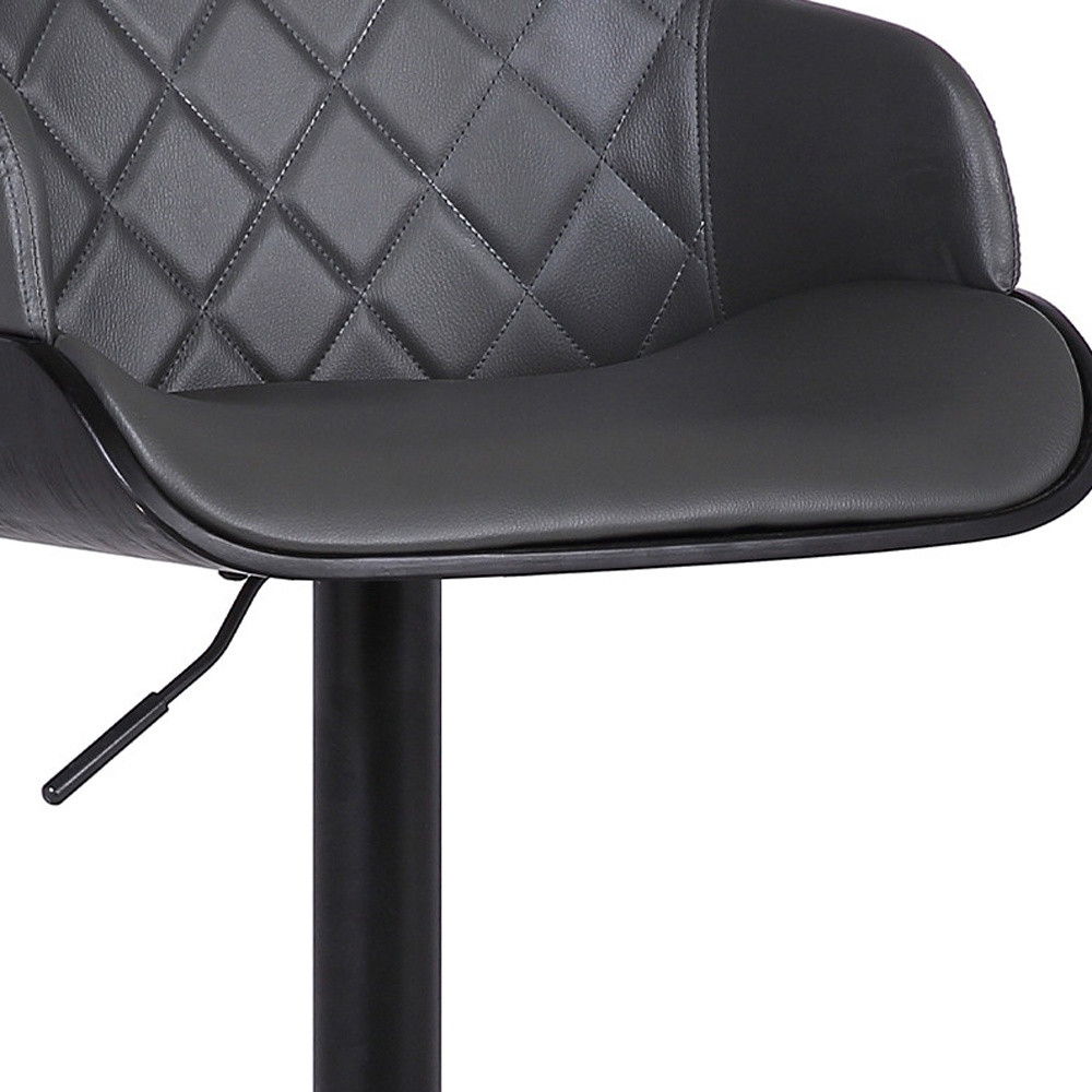 44" Faux Leather Swivel Low Back, Adjustable Height Bar Chair - Gray / Black