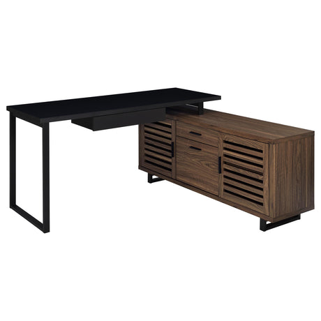 Maddox - L-Shape Office Computer Desk - Black by CoasterEveryday | Bel Furniture