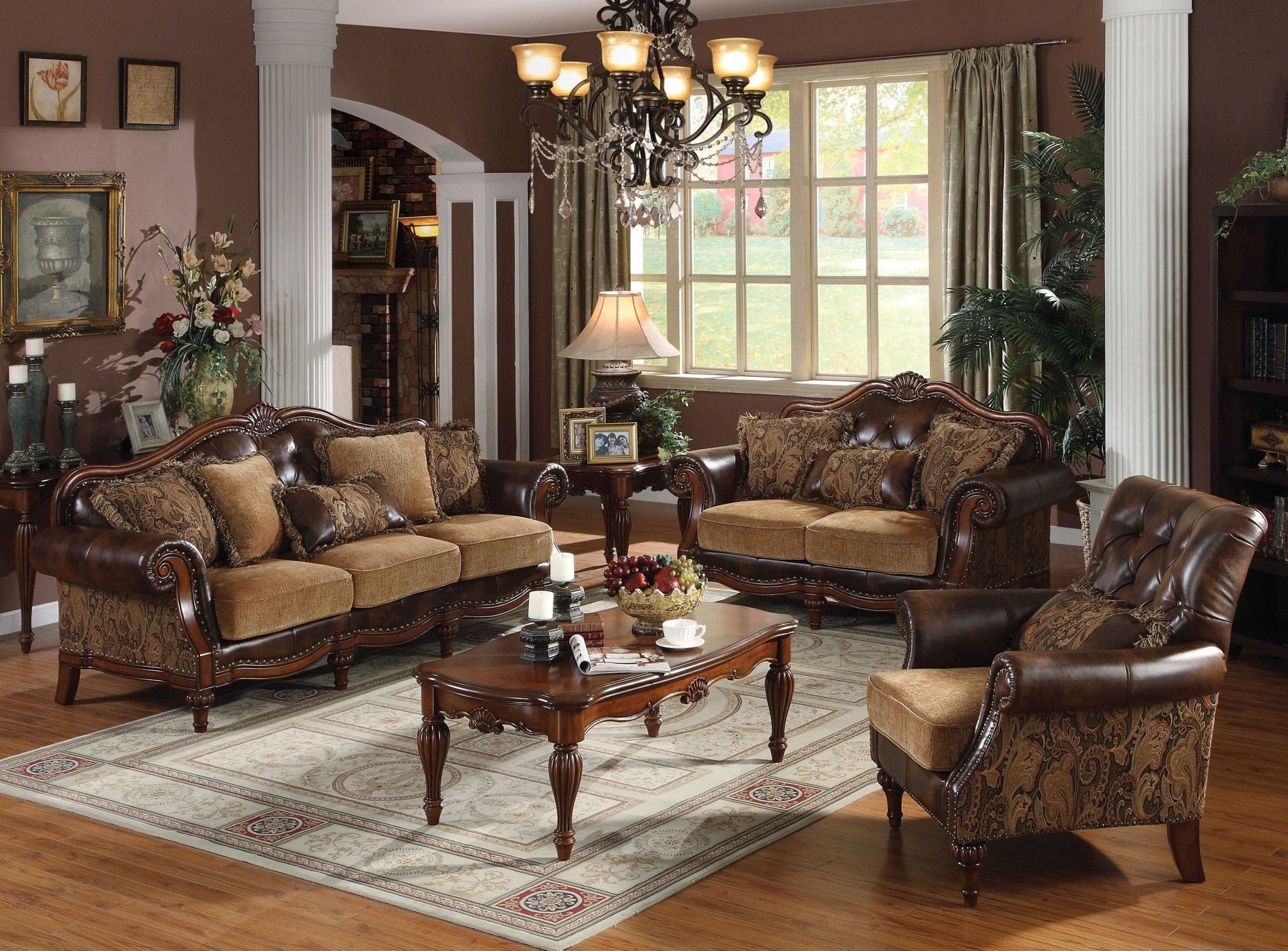 Faux Leather Sofa With Wood Brown Legs - Brown