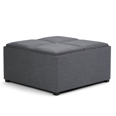 Avalon - Square Coffee Table, Storage Ottoman Dark Gray Fabric by Simpli-Home | Bel Furniture