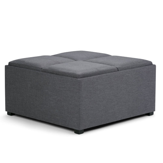 Avalon - Square Coffee Table, Storage Ottoman Black Faux Leather by Simpli-Home | Bel Furniture