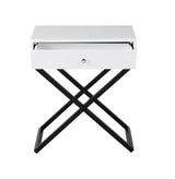 Koda - Wooden End Side Table Nightstand With Glass Top, Drawer And Metal Cross Base by Lilola Home | Bel Furniture