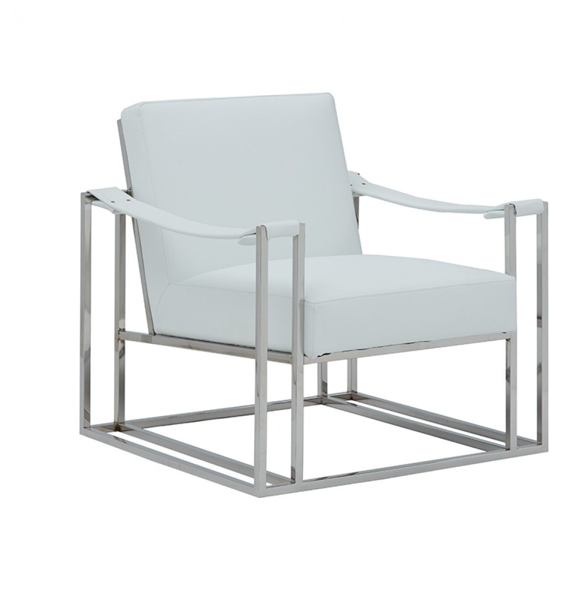 Stylish Leatherette And Steel Chair - White