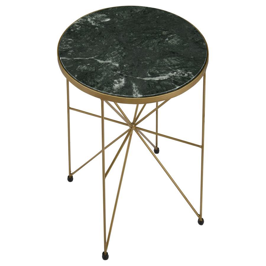Eliska - Round Green Marble Top Accent Side Table - Antique Gold by CoasterEssence | Bel Furniture