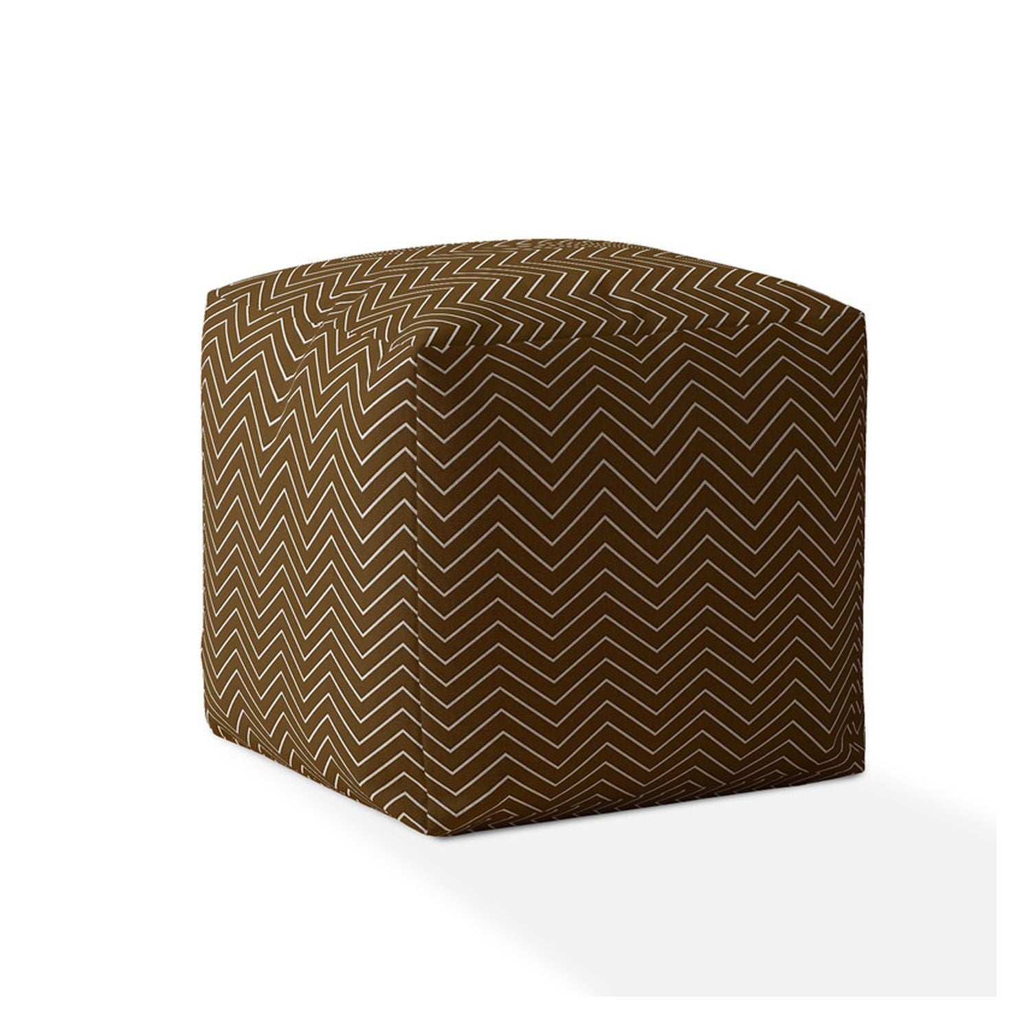 Cotton Chevron Pouf Ottoman - Brown