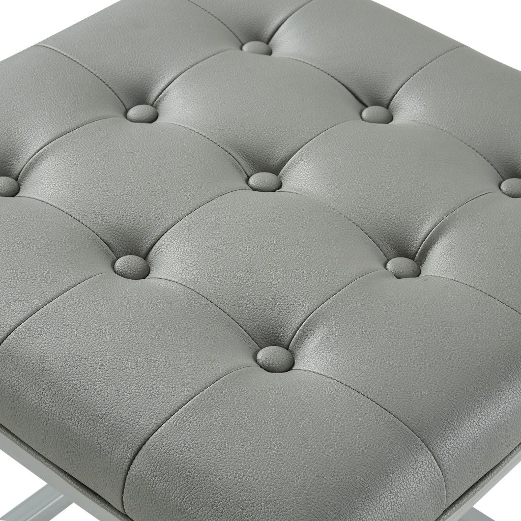 Faux Leather Cube Ottoman - Gray