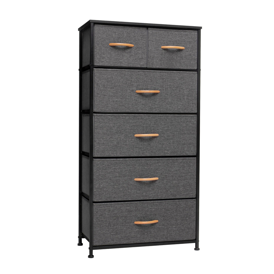 Fabric Six Drawer Chest - Gray / Black