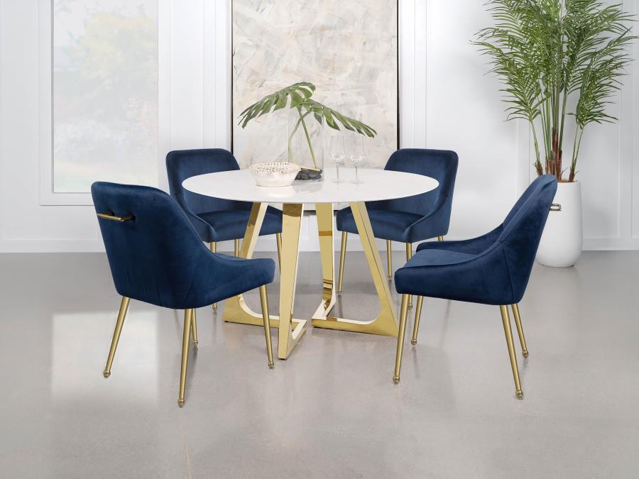 Gwynn - Round Marble Stainless Steel Dining Table - Gold by Coaster Fine Furniture | Bel Furniture