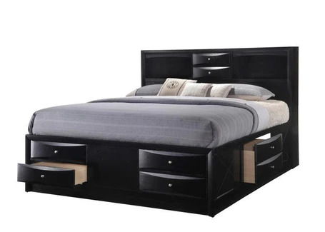 Solid Wood King Eight Drawers Bed - Black