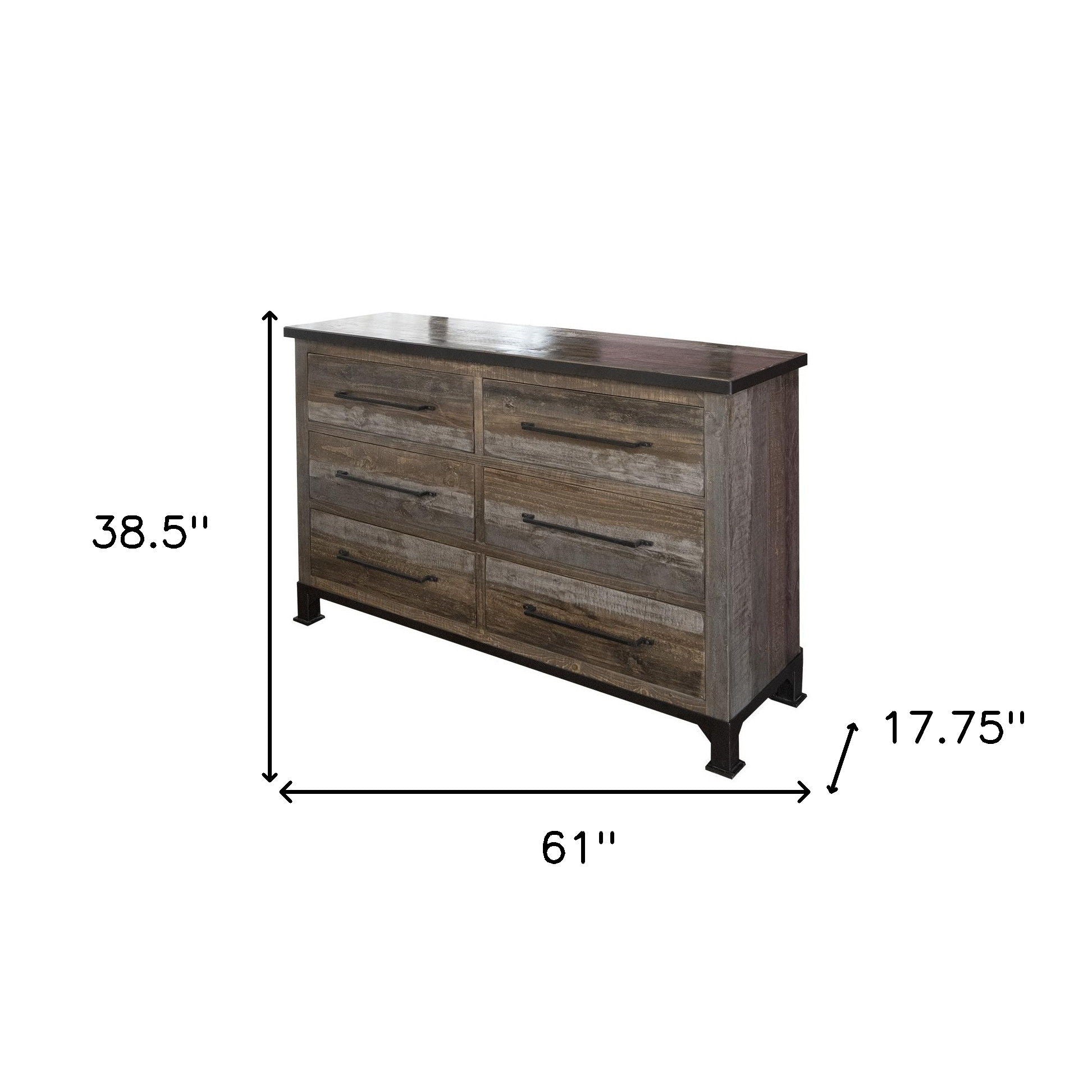 Wooden 6 Drawer Double Dresser - Brown