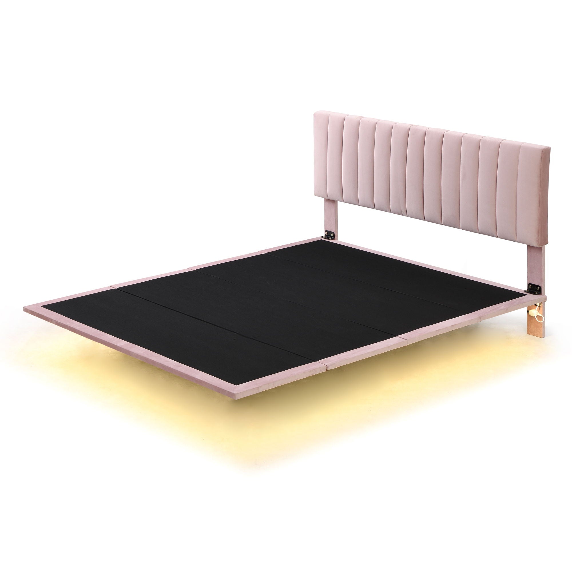 Upholstered Bed With Sensor Light And Headboard, Floating Velvet Platform Bed