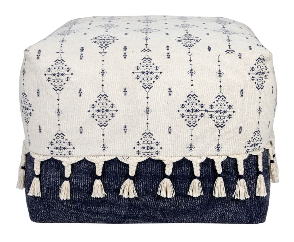 Square Cotton Ottoman - Blue