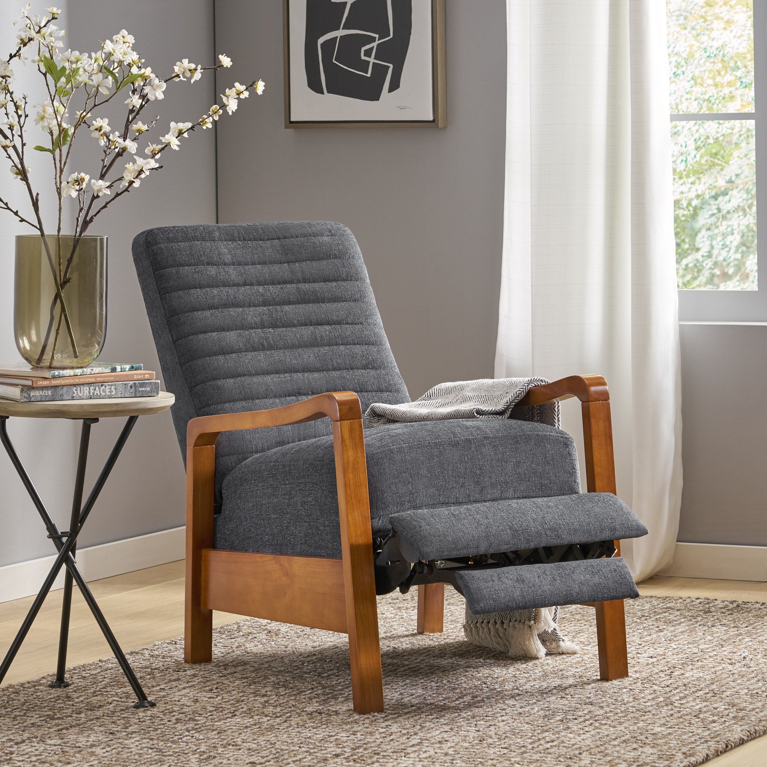 Fabric Wood Hand Manual Club Recliner