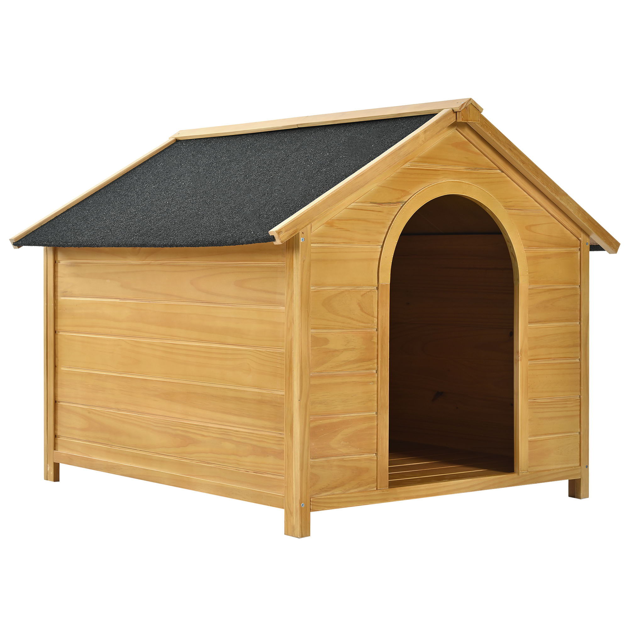 Large Size Wooden Dog House, Dog Crate For Large Dog Breeds, Cabin Style Raised Dog Shelter With Asphalt Roof, Solid Wood, Weatherproof - Nature