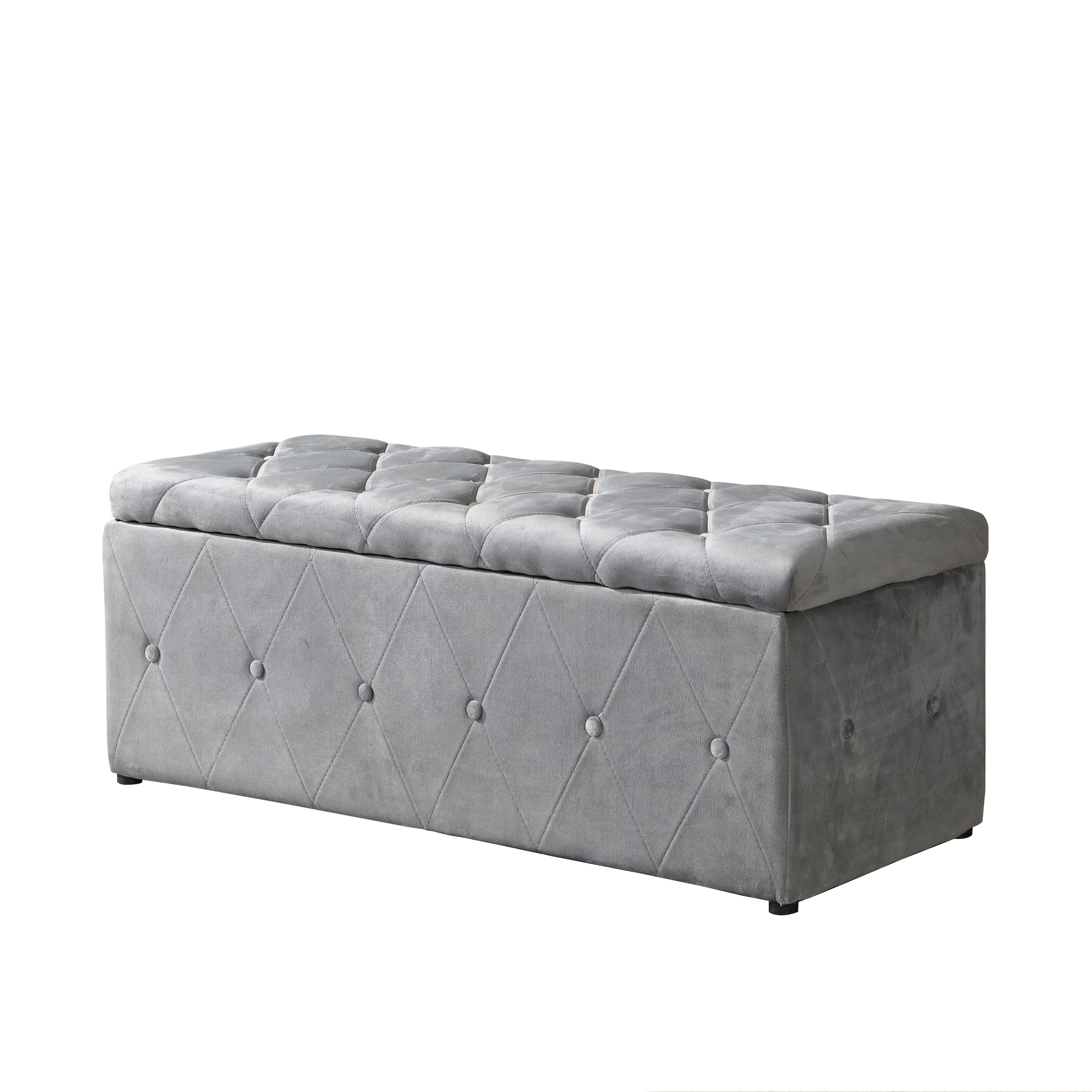 3 Piece Rectangular Storage Ottoman Short Velvet With 2 Set Ottomans