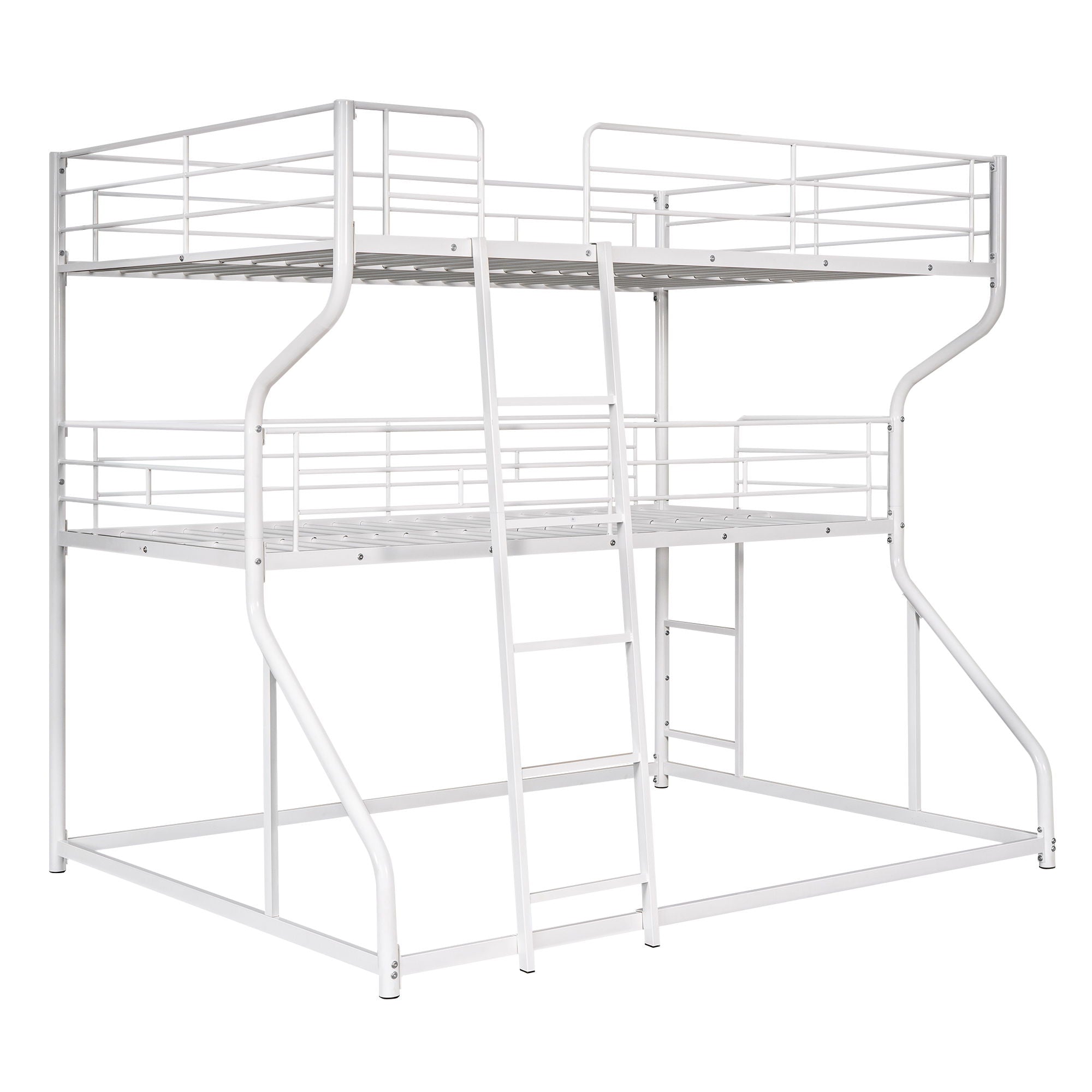 Full Long Over Twin Long Over Queen Size Triple Bunk Bed With Long And Short Ladder - White