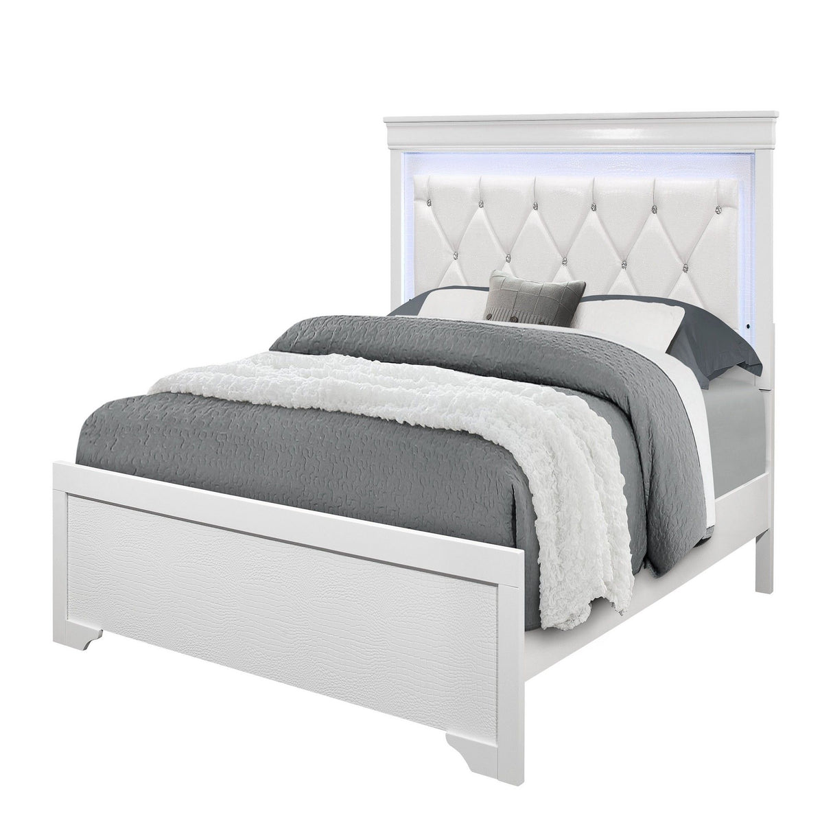 Shaker - Bed With LED Lighting And Crystal Inspired Tufted Headboard