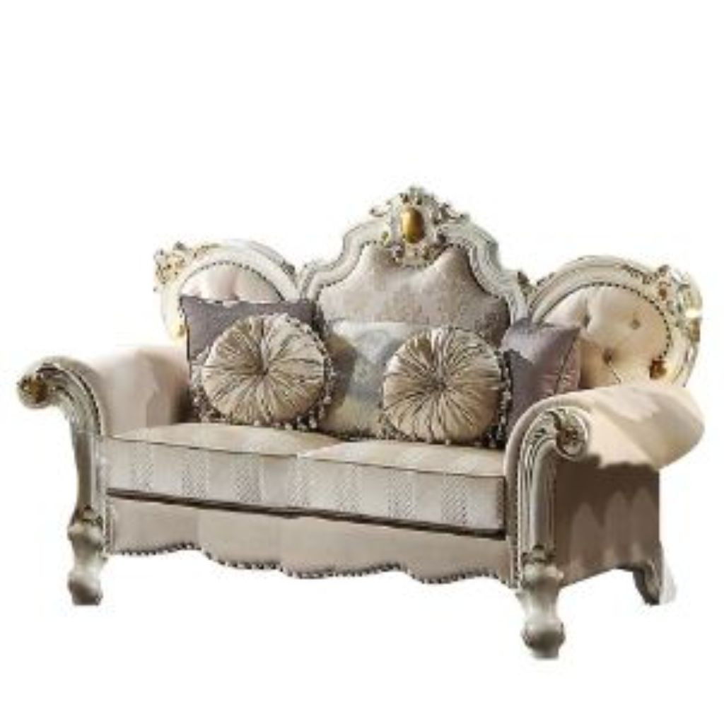 Velvet Loveseat And Toss Pillows - Gold / Pearl