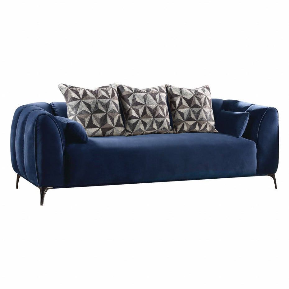 Velvet Sofa With Silver Legs - Blue