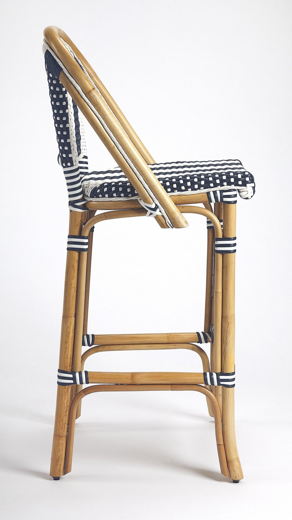 Natural Rattan Bar Chair - Blue / White