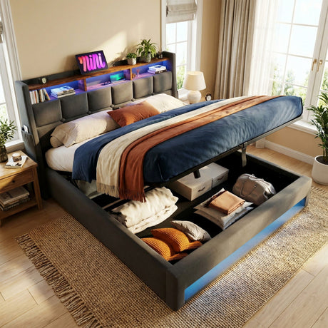 Upholstered Platform Bed With A Hydraulic Storage System, LED And USB Charging (Without Mattress) - view 31