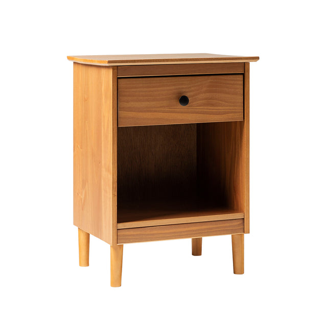 Classic 1 Drawer Nightstand With Cubby Light Brown by Walker Edison | Bel Furniture
