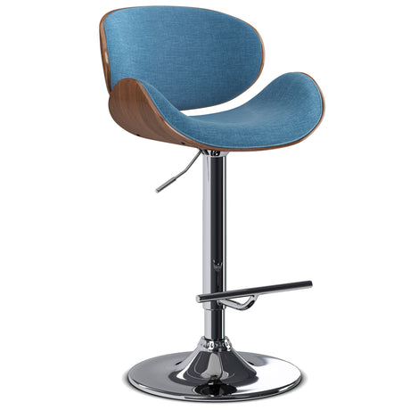 Marana - Bentwood Adjustable Swivel Bar Stool - Blue Linen by Simpli-Home | Bel Furniture