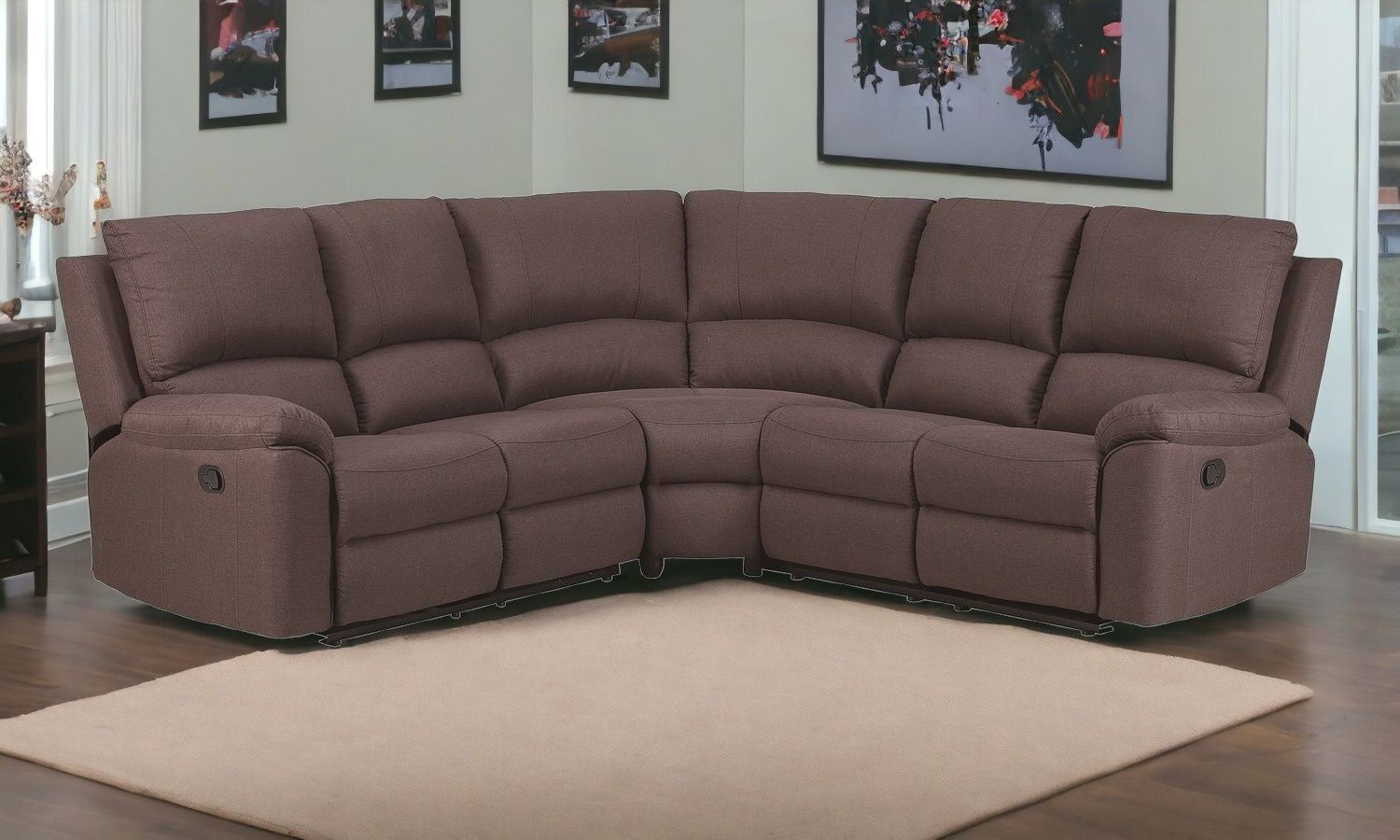 Polyester Blend Reclining U Shaped Three Piece Corner Sectional - Brown