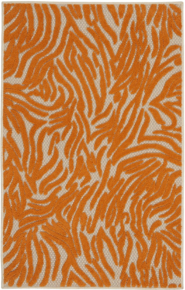 3' X 4' Abstract Stain Resistant Indoor / Outdoor Area Rug - Orange / Ivory