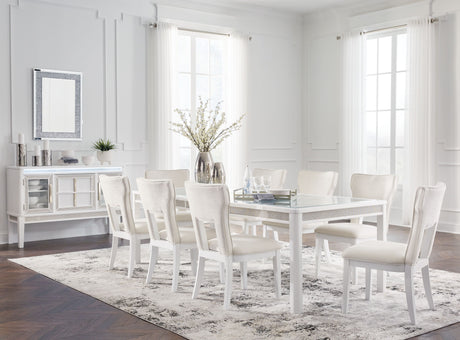 Chalanna - Rectangular Dining Room Extension Table Set White 10 Pc. Table, 8 Chairs, Server by Signature Design by Ashley® | Bel Furniture