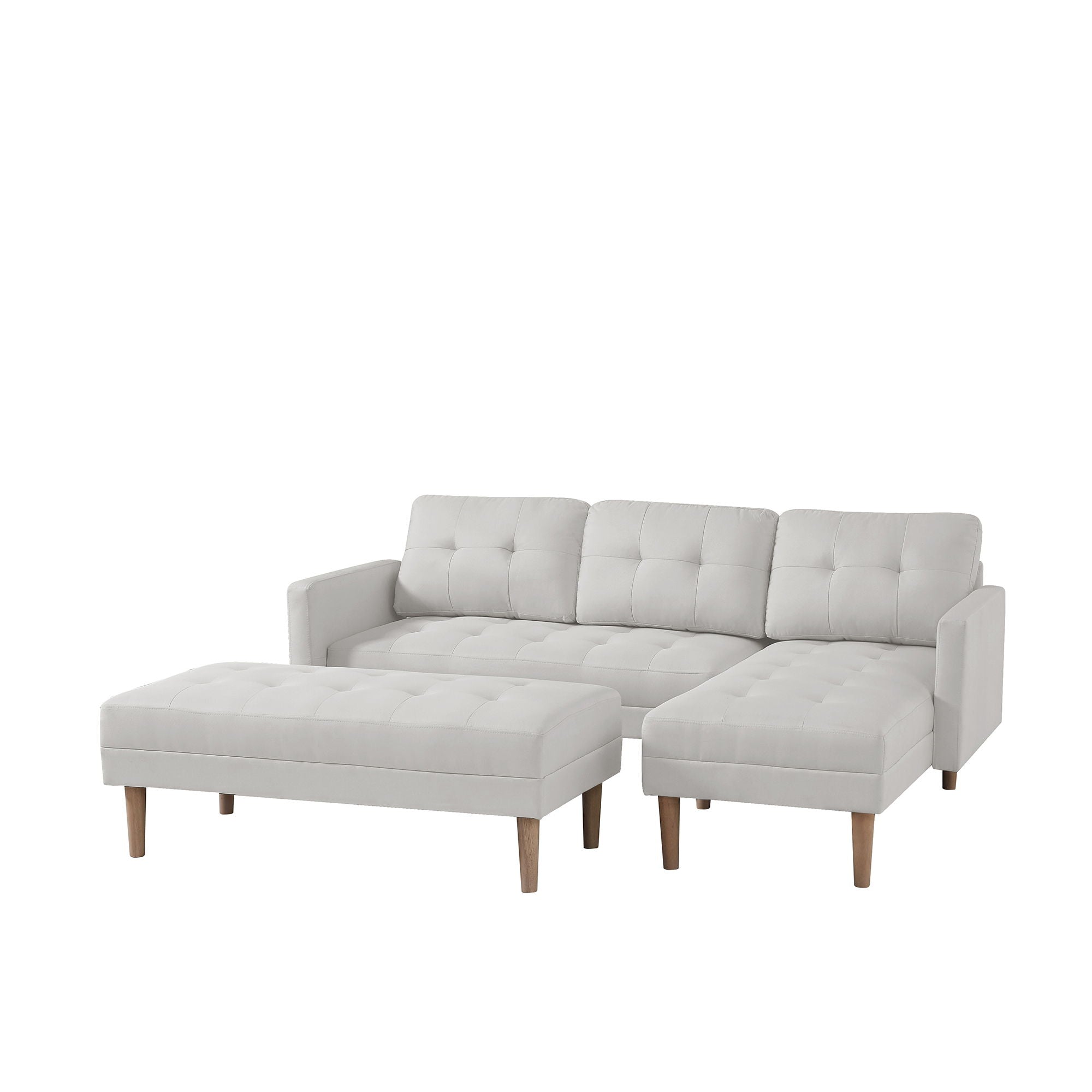 Fabric Right Facing Sectional Sofa Bed, L-Shape Sofa Chaise Lounge With Ottoman Bench