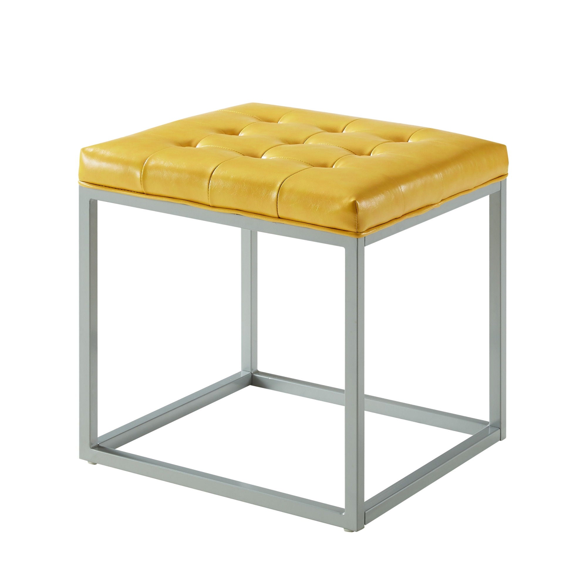 Faux Leather Cube Ottoman - Yellow / Gray