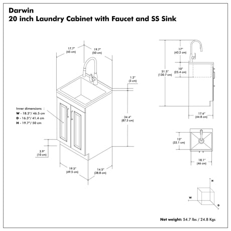 Darwin - Deluxe Laundry Cabinet With Pull-Out Faucet And Stainless Steel Sink - view 17