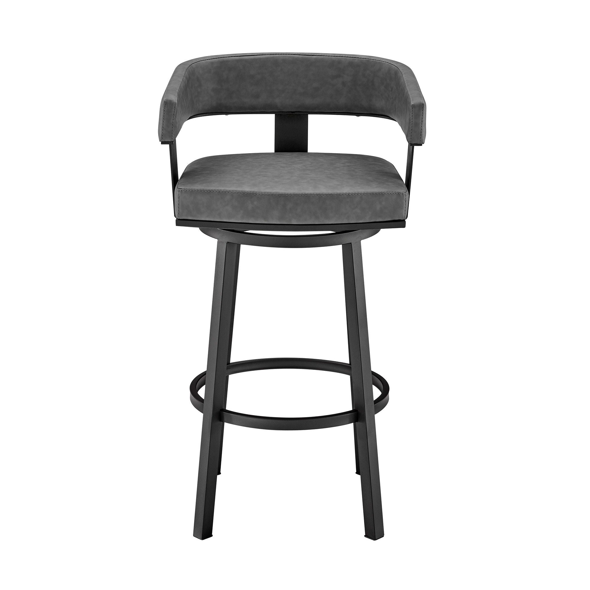 38" Faux Leather Swivel Low Back, Bar Height Bar Chair - Gray / Black