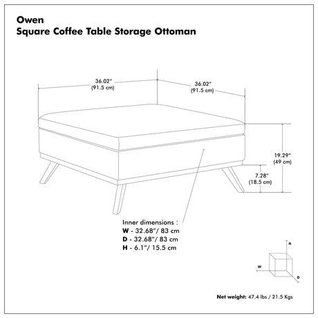 Owen - Square Coffee Table Storage Ottoman - Distressed Chestnut Brown - view 3