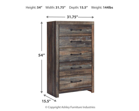 Drystan - Five Drawer Chest - Brown / Beige - view 4