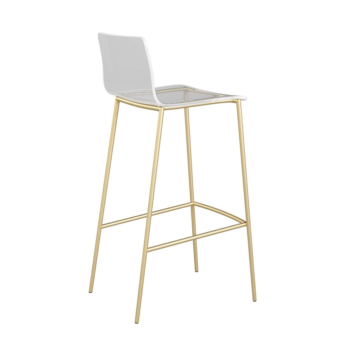 Plastic Low Back Bar Height Bar Chairs (Set of 2) - Clear / Gold