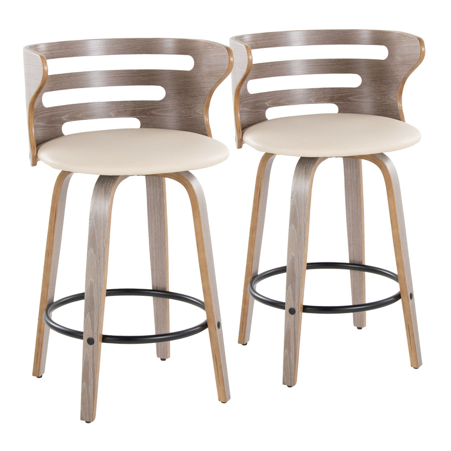 Cosini - Mid Century Modern Fixed Height Barstool With Swivel And Round Footrest (Set of 2)