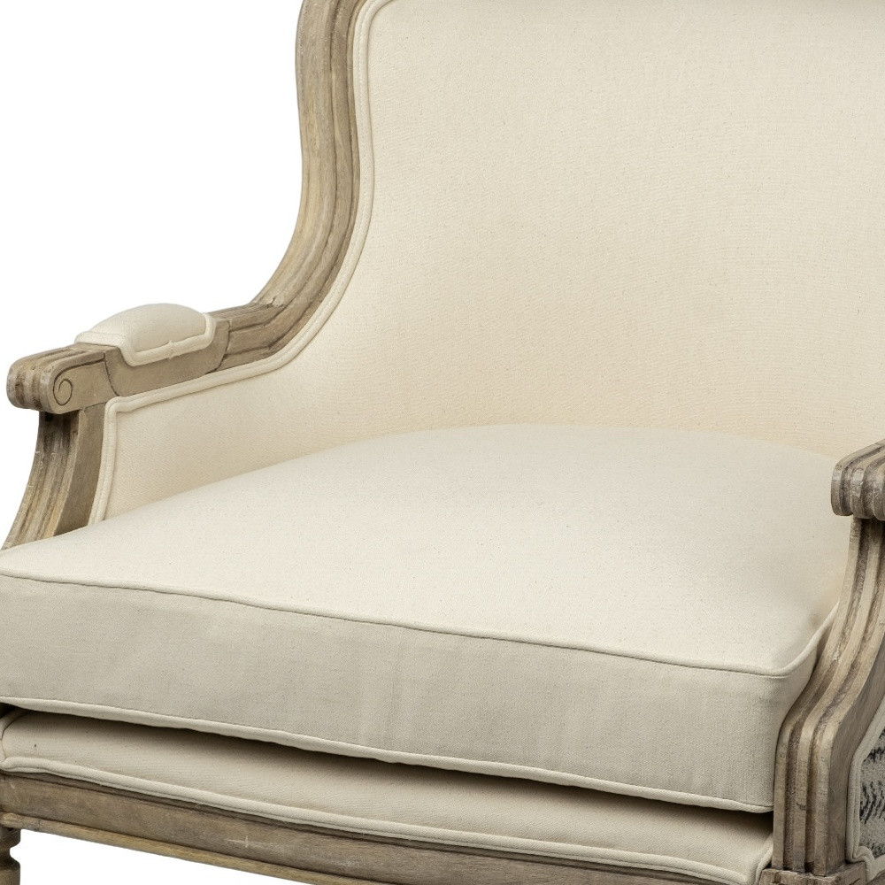 Elizabeth Fabric Seat Accent Chair With Wooden Base Detailed Back - Cream