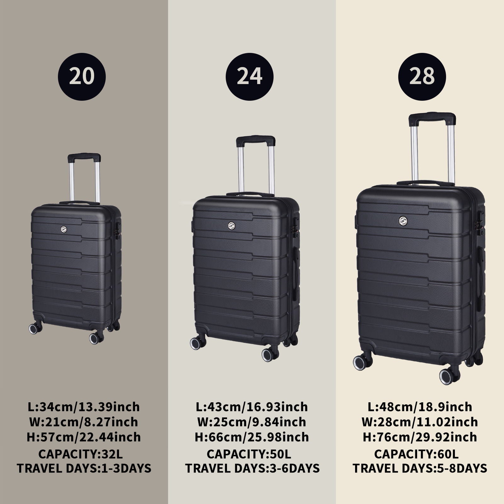 Luggage Suitcase 3 Piece Sets Hardside Carry-On Luggage With Spinner Wheels 20" / 24" / 28"