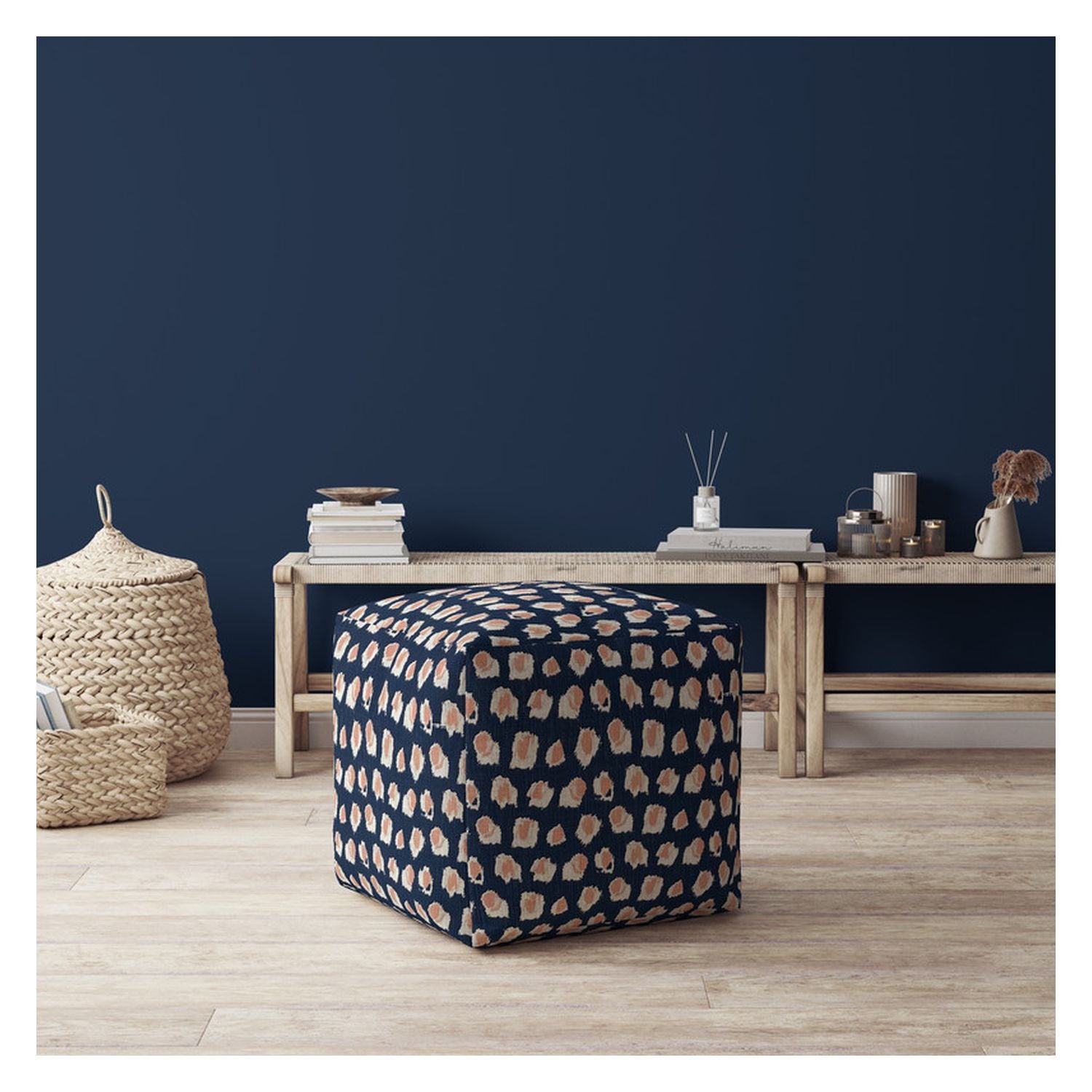 Canvas Abstract Pouf Cover - Blue