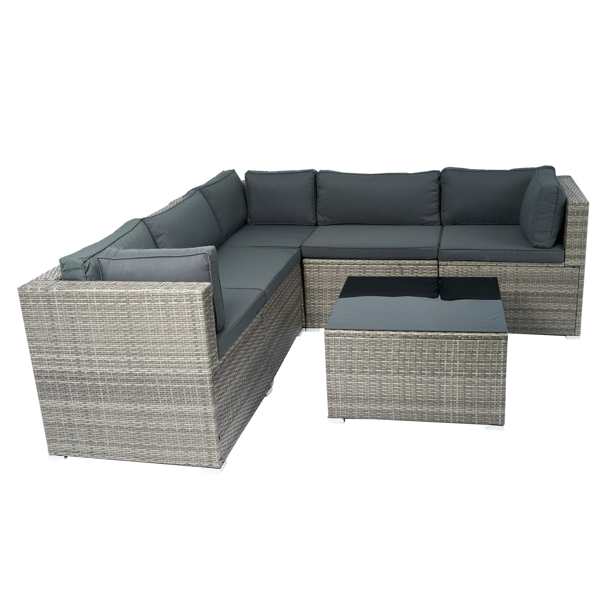 6 Pieces PE Rattan Sectional Outdoor Furniture Cushioned Sofa Set Wicker