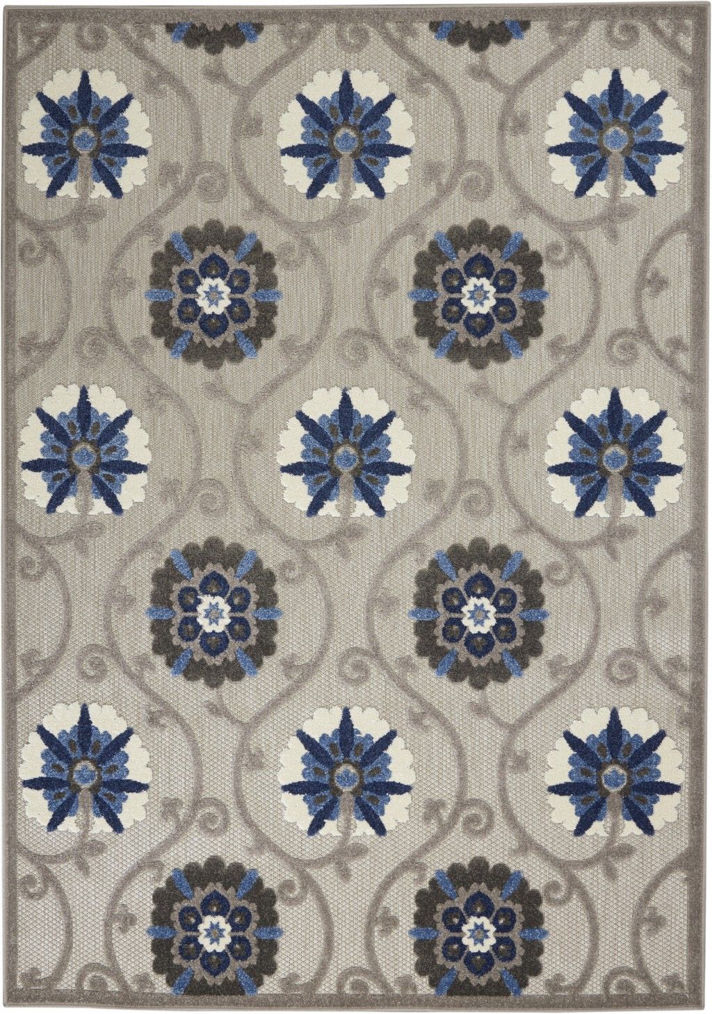 4' X 6' Floral Outdoor / Indoor Area Rug - Blue / Gray