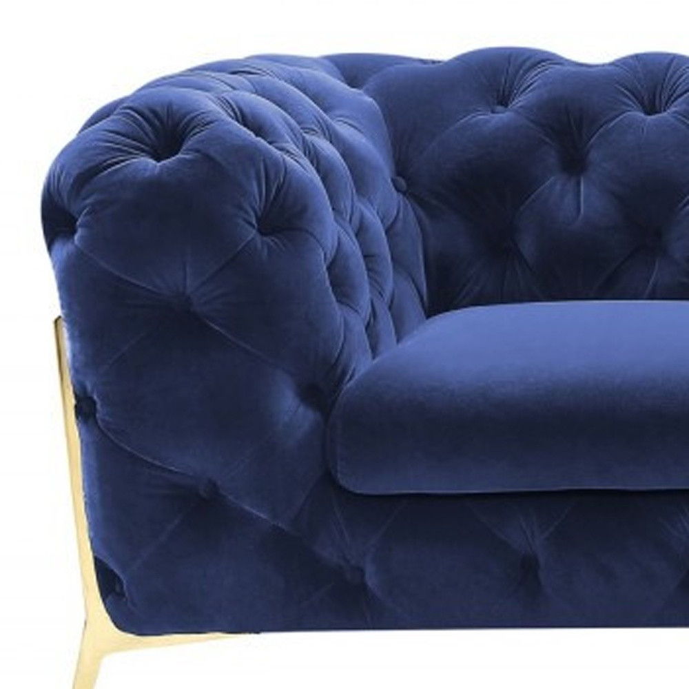 Glam Velvet And Gold Loveseat - Blue