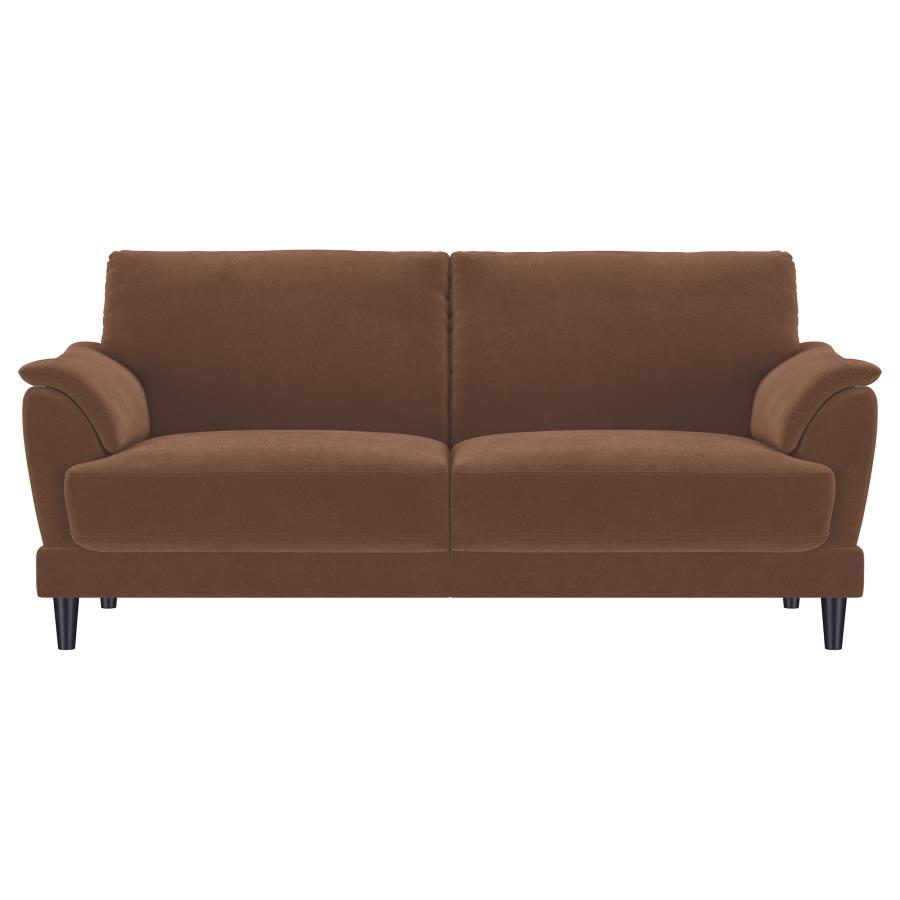 Selma - Velvet Upholstered Crescent Arm Sofa - Rust by Coaster Fine Furniture | Bel Furniture