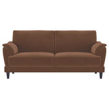 Selma - Velvet Upholstered Crescent Arm Sofa - Rust by Coaster Fine Furniture | Bel Furniture