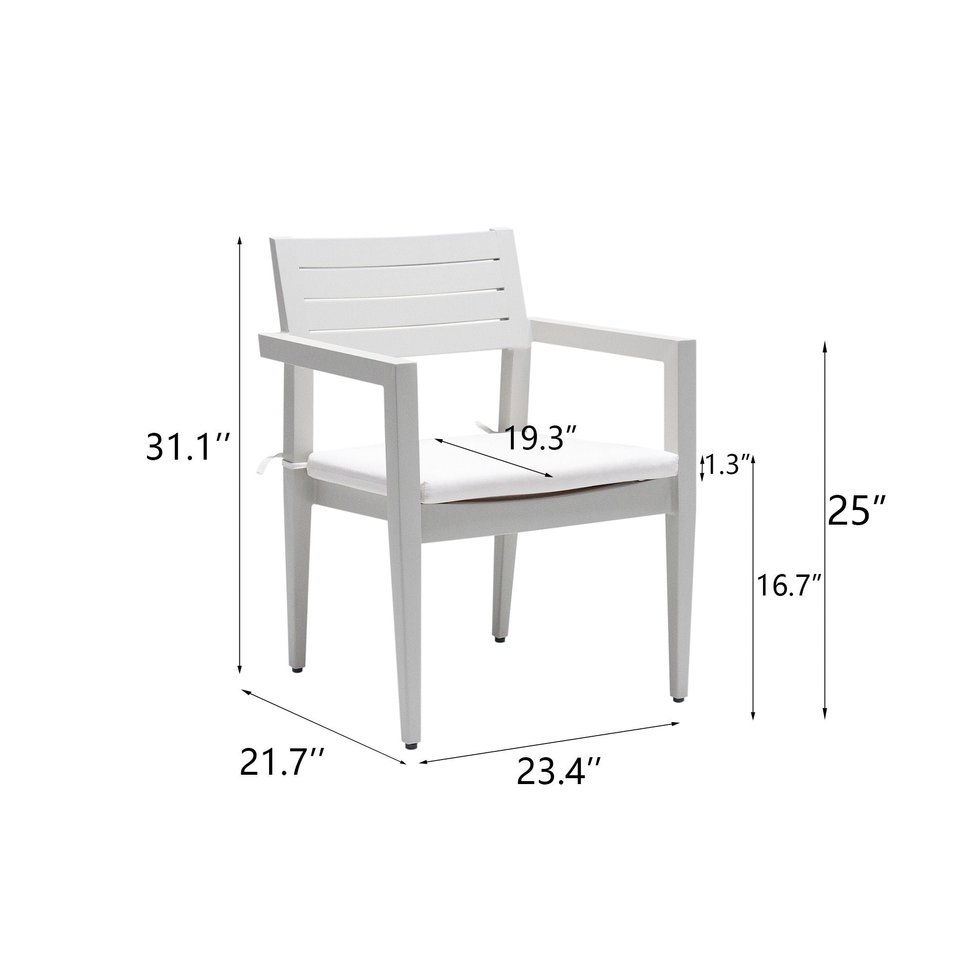 Outdoor Patio Aluminum Stationary Dining Chairs With Outdoor-Grade Sunbrella Fabric Cushions, Tapered Feet (Set of 4)