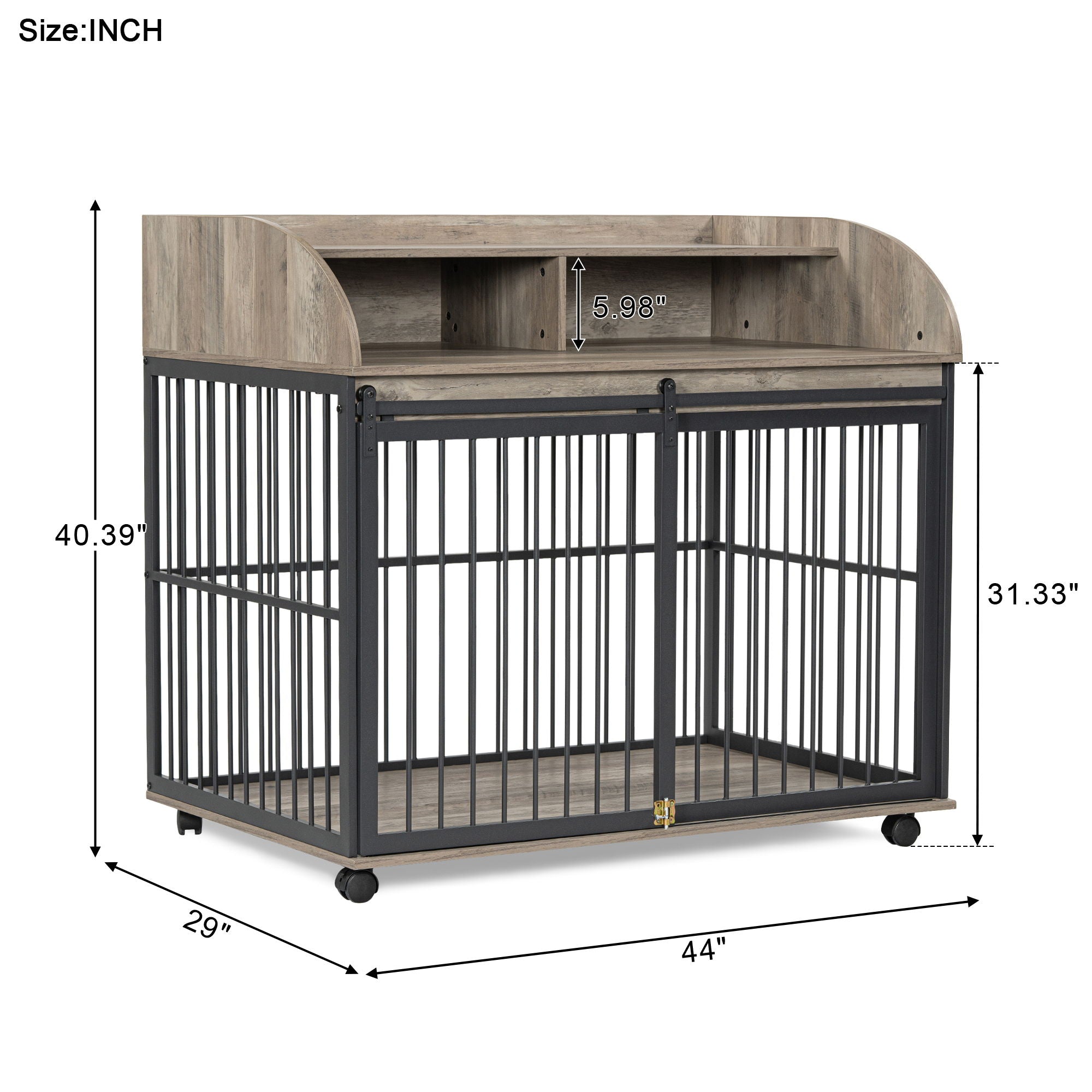 Heavy Duty Dog Crate Furniture For Medium Dog With Lockable Wheels, Wooden Dog Crate Dog Kennel, End Table Crate With Double Layer Storage